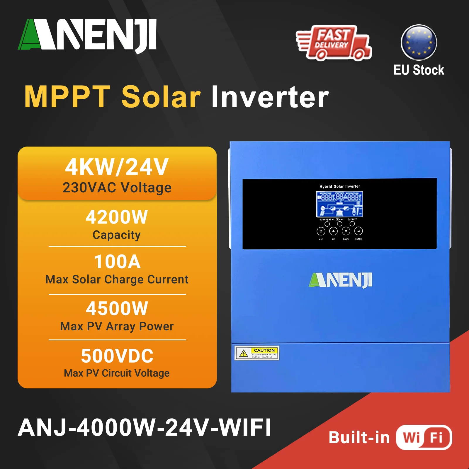 ANENJI 4.2KW 24V onduleur solaire hybride 220V réseau marche/arrêt intégré 100A MPPT onde sinusoïdale Pure pour système solaire batterie LiFePO4