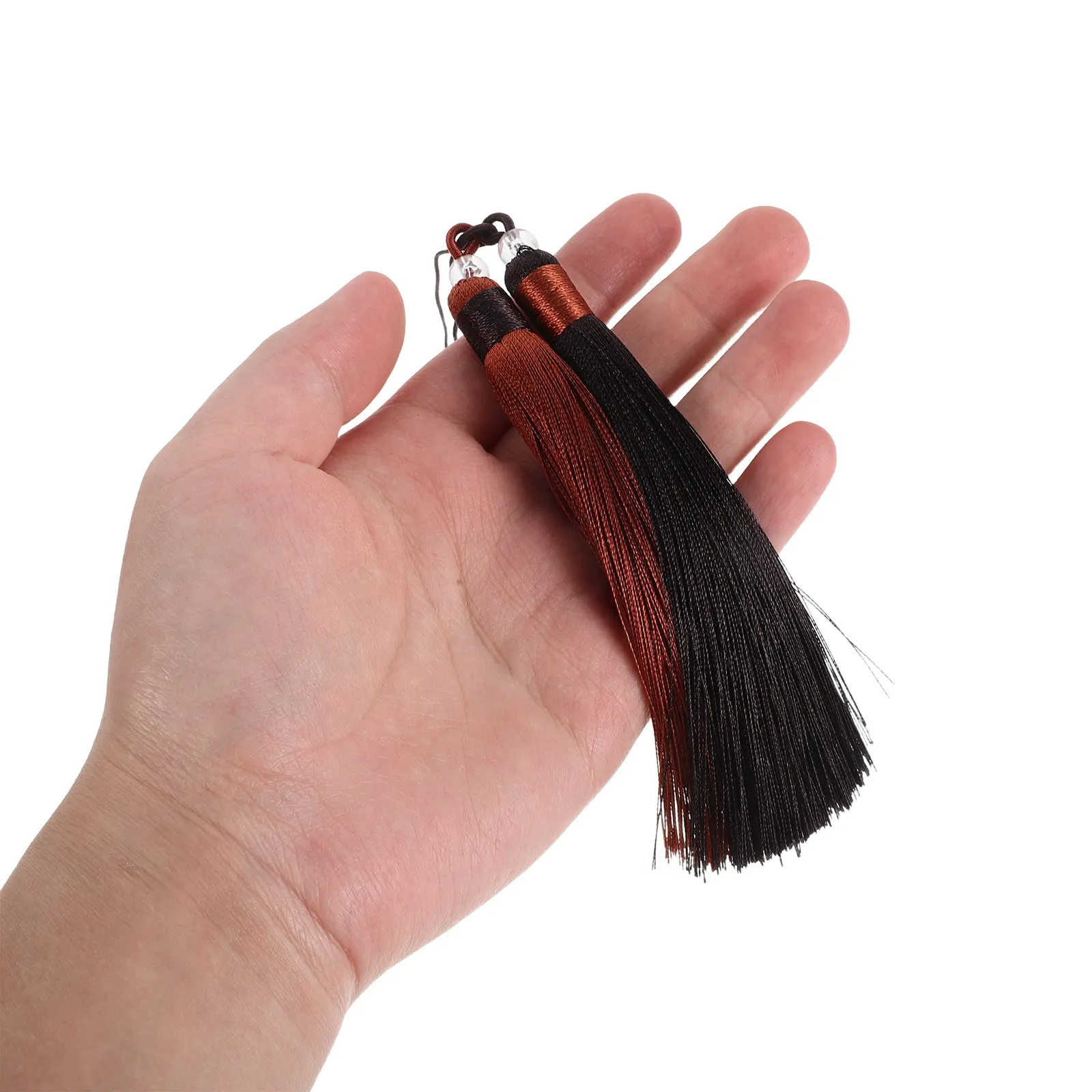 2Pcs Chinese Sword Tassel Long Silk Jian Knot Ear Hook Attachment Tai Kung Fu Wushu Performance Accessory Long Sword Tassel
