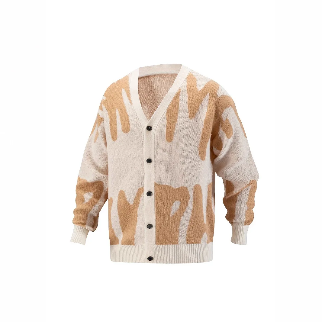 2025 خريف جديد موضة غير رسمية الخامس الرقبة واحدة الصدر سترة مشغولة من الصوف المرأة Vintage ملابس خارجية سترة معطف Sueter Mujer #1