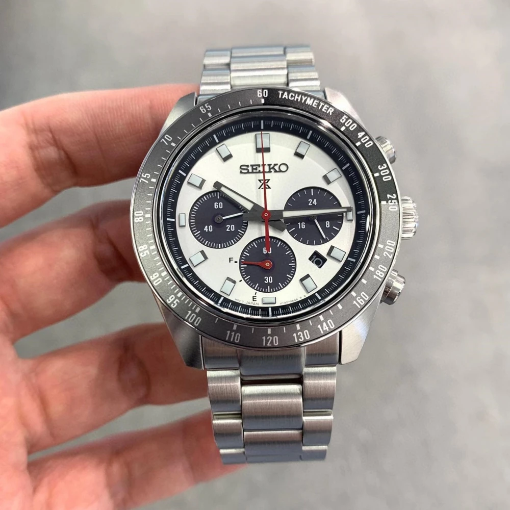 سايكو بروسبكس سبيدتيمر باندا ساعة كوارتز للرجال ، حزام فولاذية ، غلاف معدني ، كرونوغراف 3 عيون ، سوار مجوهرات