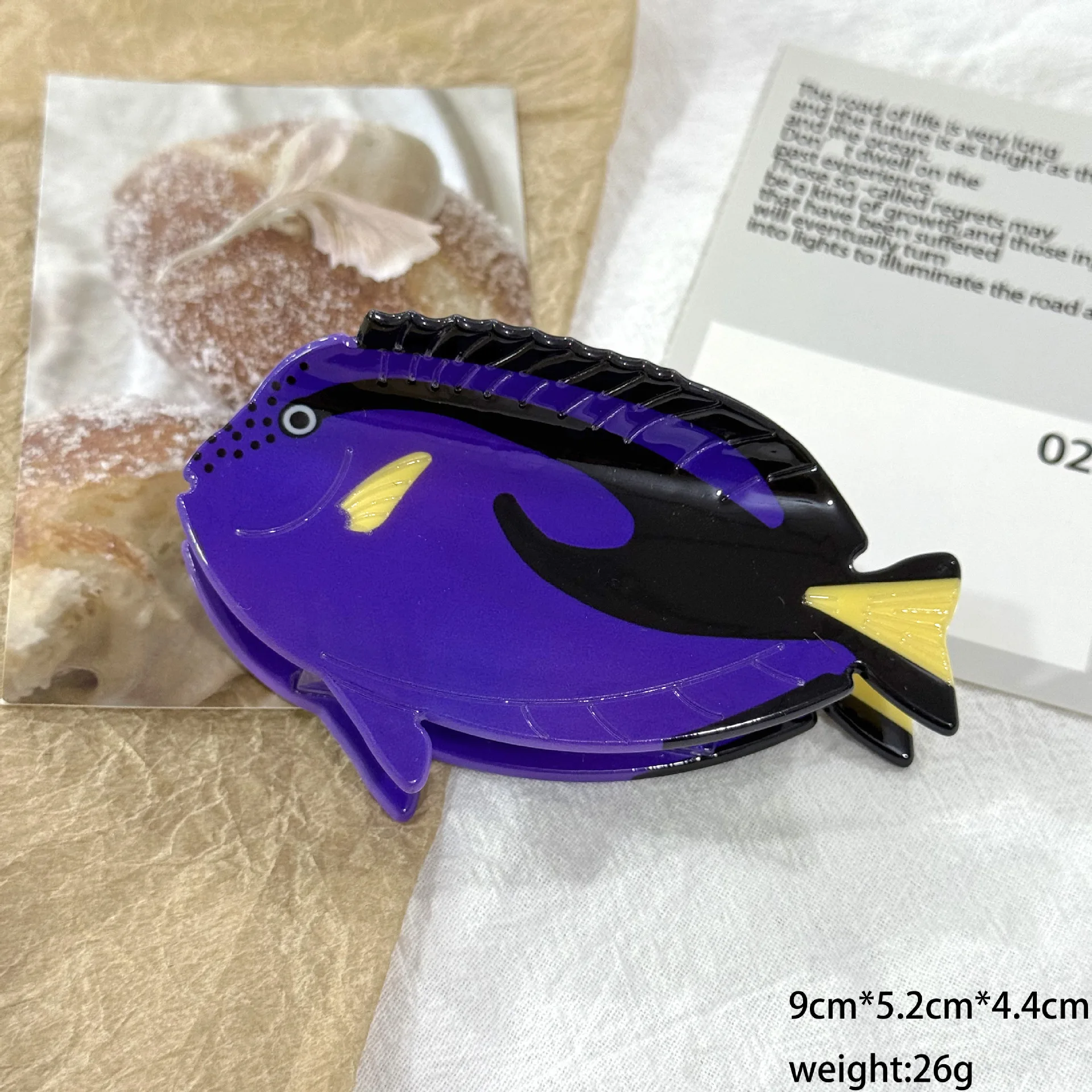 مشبك شعر على شكل حيوانات المحيط، مشبك صيفي على شكل سمكة استوائية على شكل سمكة قرش للنساء، مشبك شعر فريد من نوعه من الخلف