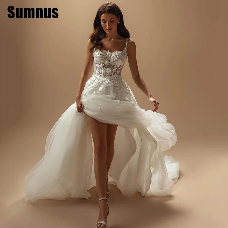 

Sumnus Elegant A-Line Wedding Dresses Exquisite Lace Pleat Ruched Bridal Gowns Bride Dress Bridals Gown With Train Customized