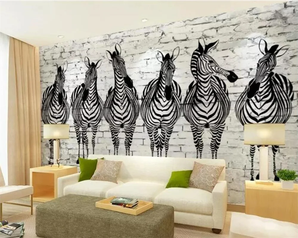 

Custom Wallpaper 3d Photo Paintings Retro Nostalgic Zebra Background Wall paper Living Room Bedroom Hotels wallpapers home decor