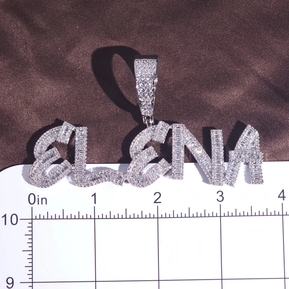 ICE CHARMI Custom Square Cubic Zirconia Name Letter Personalized Pendant With Rope Chain Cuban Luxury Jewelry Gift For Women Men