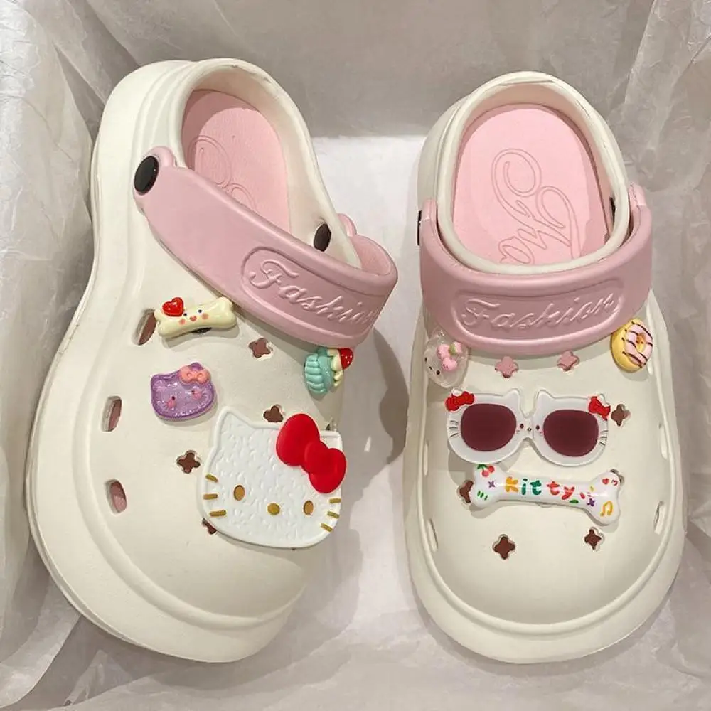 2025 Sanrioed Cartoon Hello Kitty Eva Slippers Summer Cute Girls Thick-Soled Outdoor Sandals Anime Baotou Kawaii Casual Slippers