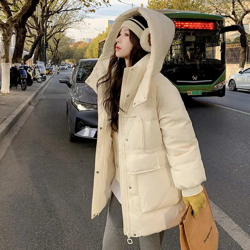 

Long Down Cotton-padded Coat Women Parkas 2026 New Korean Winter Warm Cotton Jacket Hooded Overwear Fashion Outwear Ladies Tops