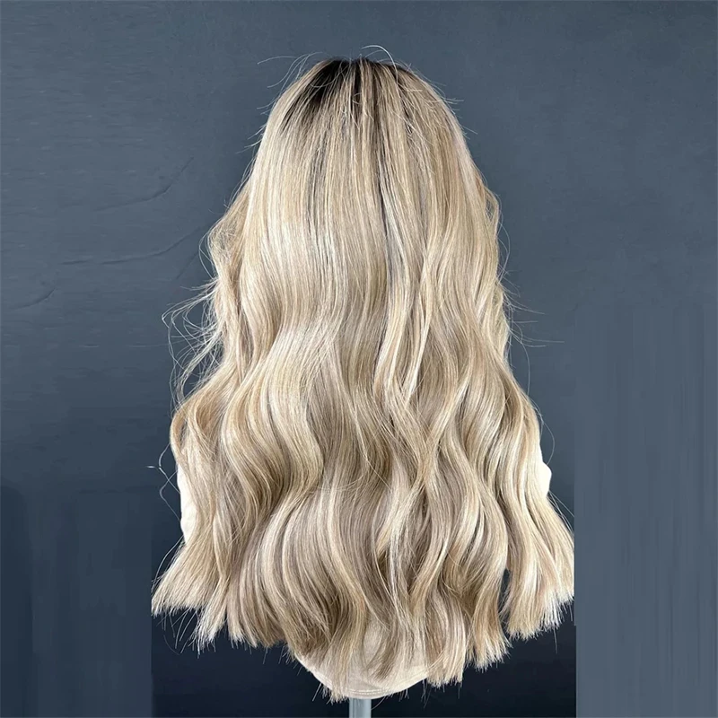 Lace Part Wigs for Women Ombre Ash Honey Blonde Colored Glueless Wigs with Bangs WEar and go 100% Natural Woman\