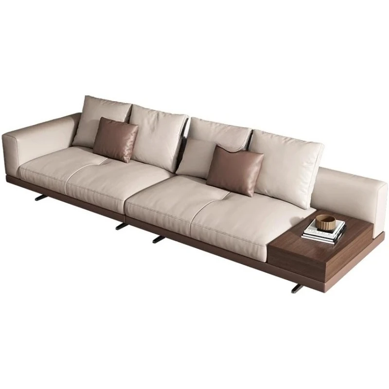 

TQH leather sofa Italian minimalist light luxury living room sofa small apartment straight row first layer cowhide sofa