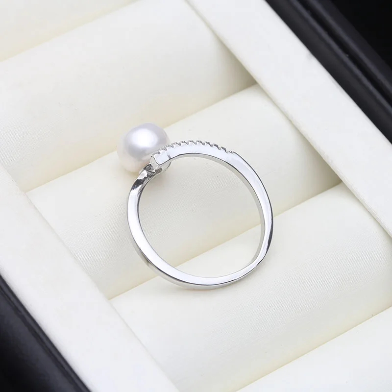 Natürliche schwarze Süßwasserperlenringe, Vintage 925er Silber verstellbarer Perlenring Mutter Frau Geburtstagsgeschenk – Detail 2