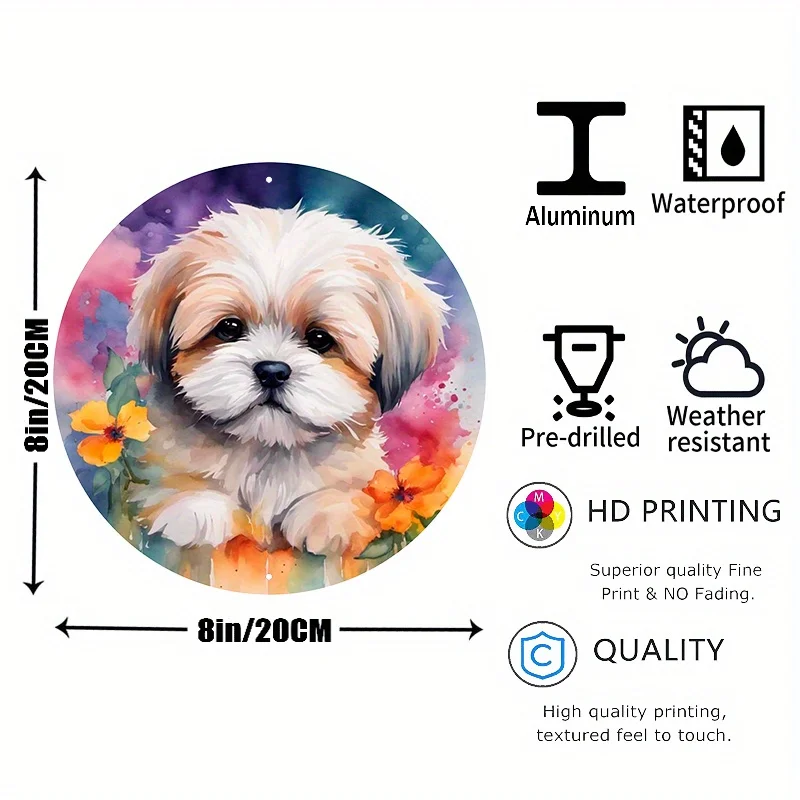 1pc 8x8inch Aluminum Metal Sign Shih Tzu Watercolor Wreath Sign, Puppy Shih Tzu Sign, Dog Attachment