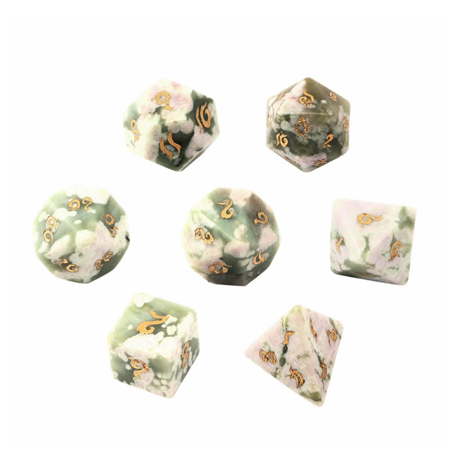 

Spot Goods Natural White Lavender Jade Polyhedral DND RPG Stone Dice Ornaments Jewelry Accept Custom Font Symbol Pattern Logo