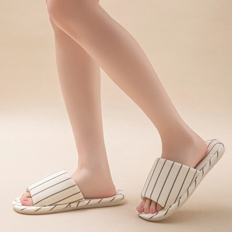 New Spring Men's Linen Slippers Simple Japanese Striped Silent Floor Shoes Unisex Comfortable Couple Parent-child Home Slippers image 5