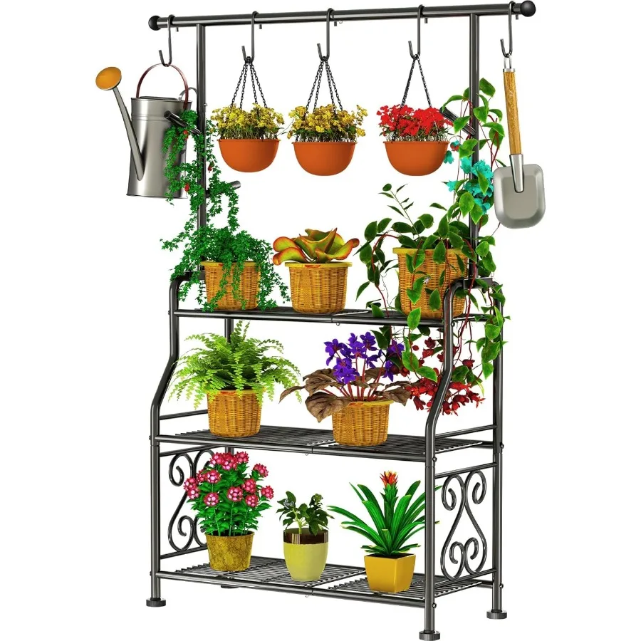 

Plant Stand Indoor 3Tier Heavy Duty Metal Shelf for Patio Indoor Tall Plant Holds 14+ Plants with 5 Hooks RustProof P