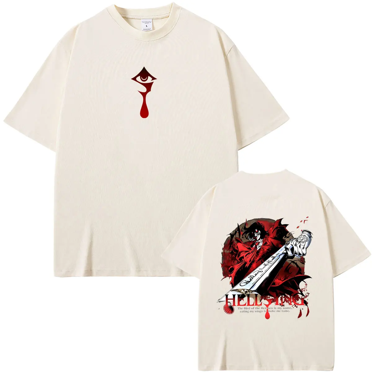 Anime Hellsing Vampire Alucard Graphic T-shirt Male Fashion Vintage Streetwear Men Women Causal Oversized Crewneck T Shirts Tops