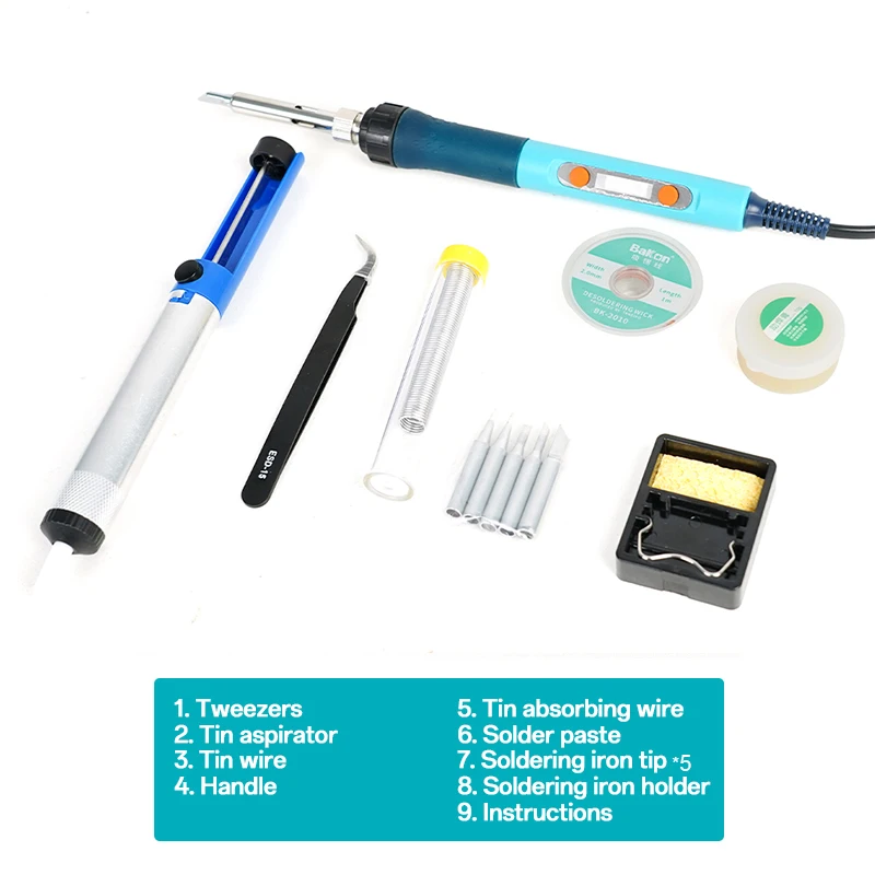 Bakon Soldering Iron Tool Kit 90W Adjustable Temperature Auto Sleep Digital Display Electronic Welding Kit For Repair Beginners