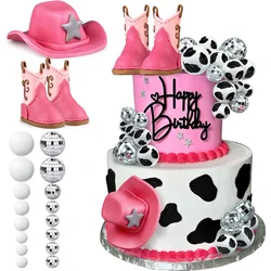 Mirror Ball Decorations Cowgirl Hat and Boot Cake Toppers Disco Ball Cake Topper Western Cowgirl Birthday Party Favors Supplies