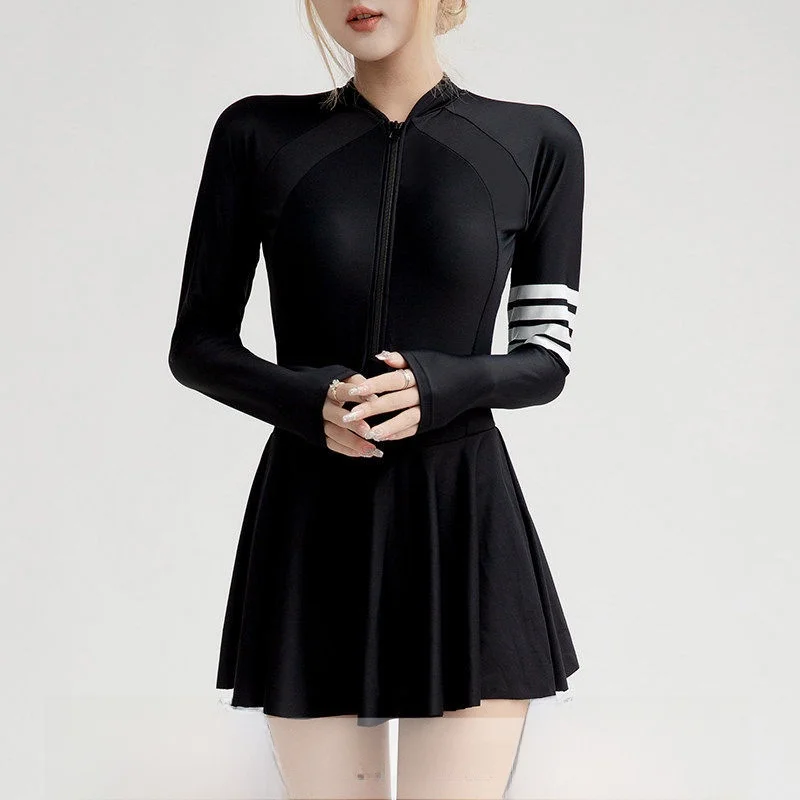 

Новая модель женского купальника-юбки с длинными рукавами для термальных источников и спа, корректирующий фигуру, скрывающий живот, повседневный стиль