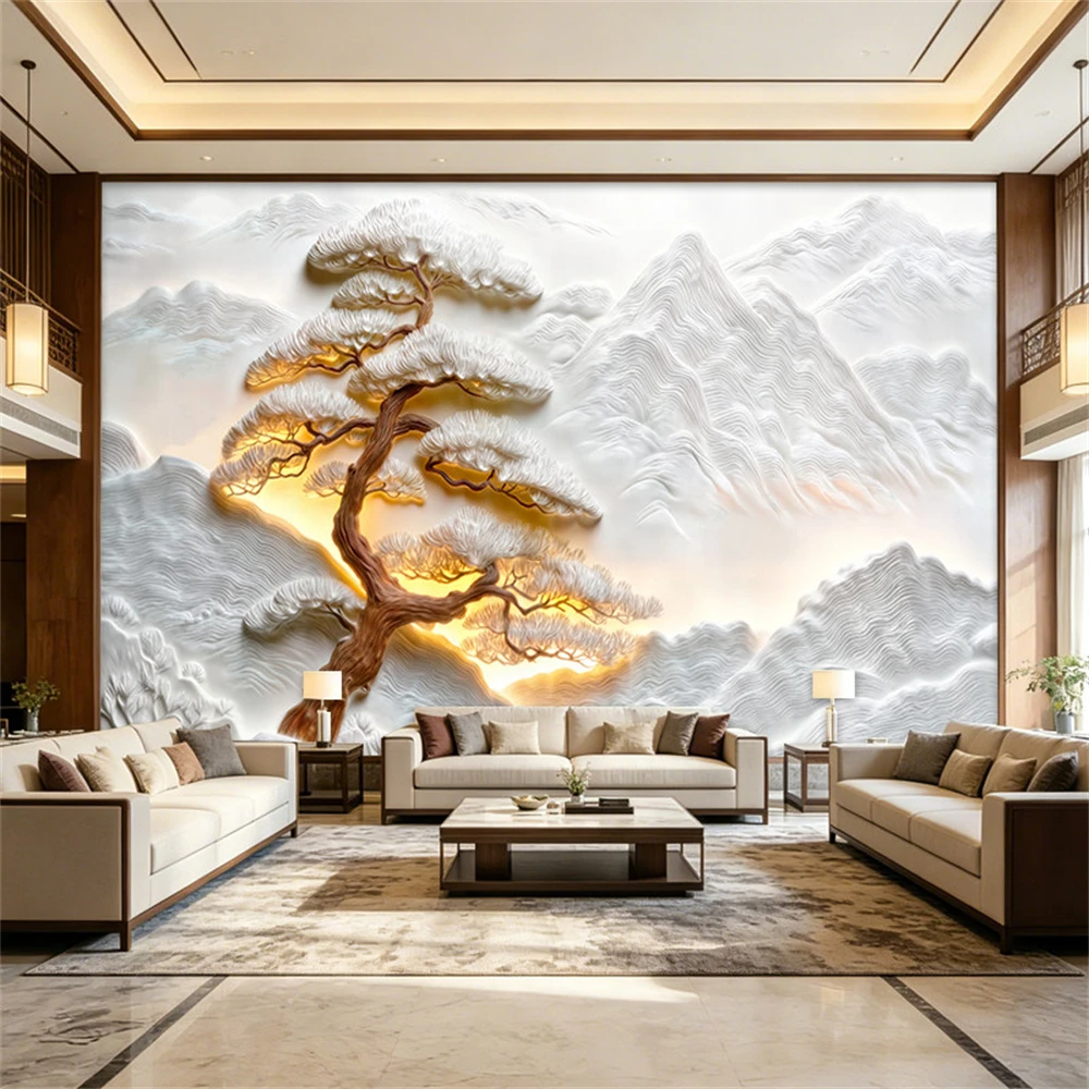 Custom Modern minimalist TV background wall paper mural living room 3D landscape wall paper painting luminous film television