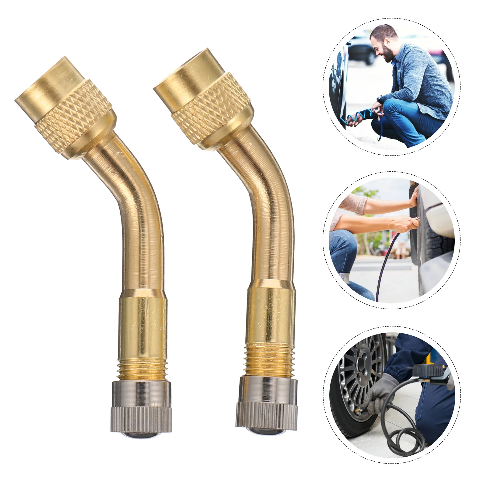 

2pcs 135 Degree Tyre Stem Extension Adapter Brass Metal Dust Cap Right Angle Universal For Car Truck Motorcycle Rv Stem Extender