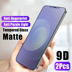 2Pcs Anti Blue Ray Fingerprint Matte Tempered Glass for iPhone X XS XR 11 12 13 mini 14 15 16e 16 Pro Max Plus Screen Protector