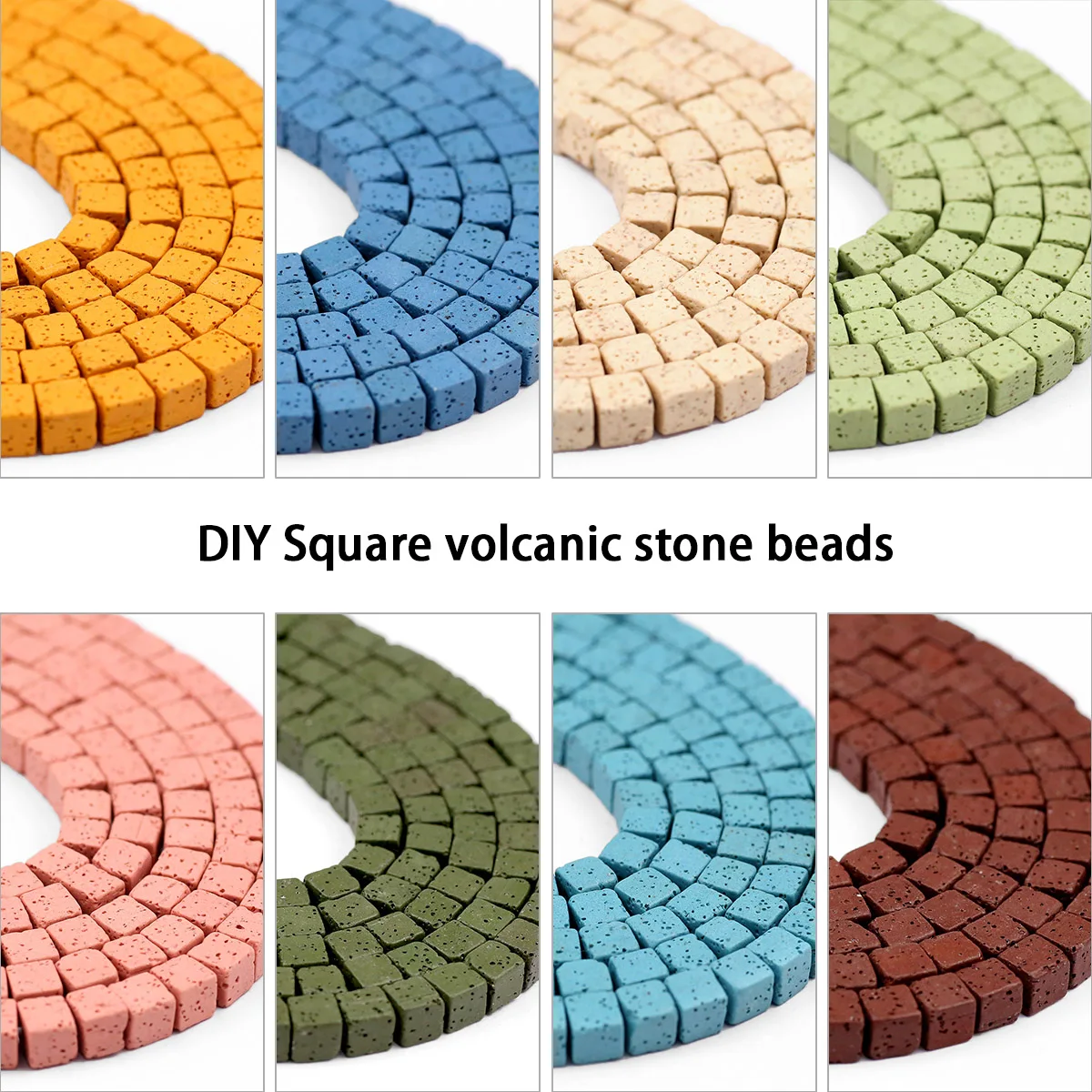 4/6 mm einfarbige natürliche quadratische Lava-Vulkanstein-Abstandshalter, lose Perlen für Schmuckherstellung, Armband, DIY-Schlüsselanhänger, Zubehör