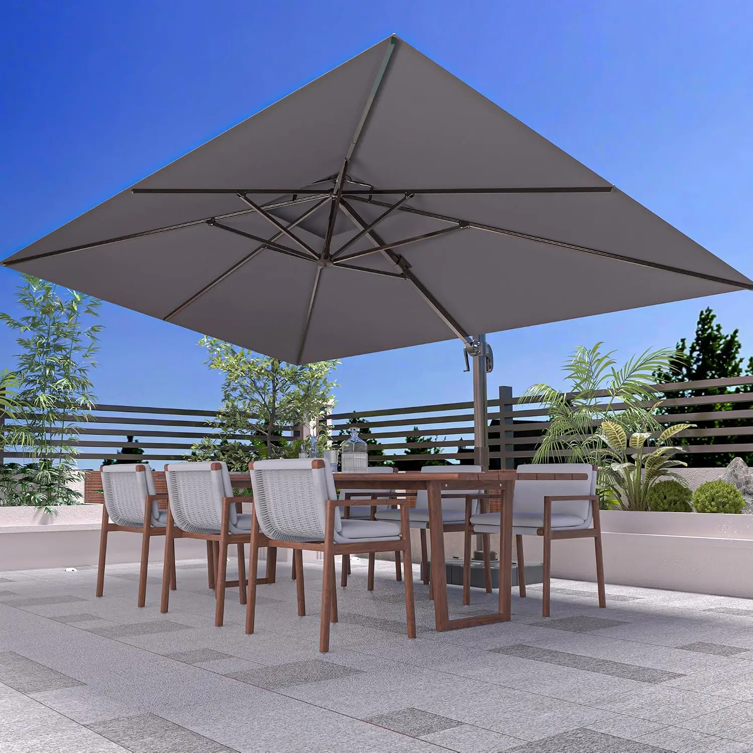 10'x13' Rectangle Cantilever Patio Umbrella 360° Rotation Offset Heavy Duty Garden Deck Pool Outdoor,Grey, Customized