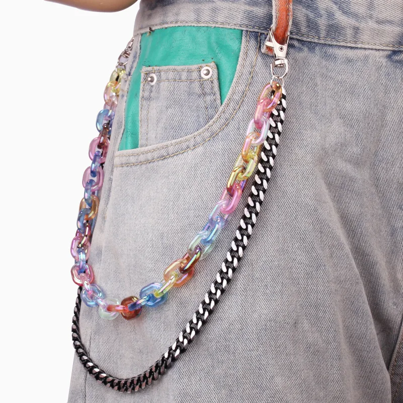 Candy Colors Trousers Chain Keychain for Women Pants Chains Multi Layer Belt Waist Keychains Hip Hop Hook Jewelry Accessories
