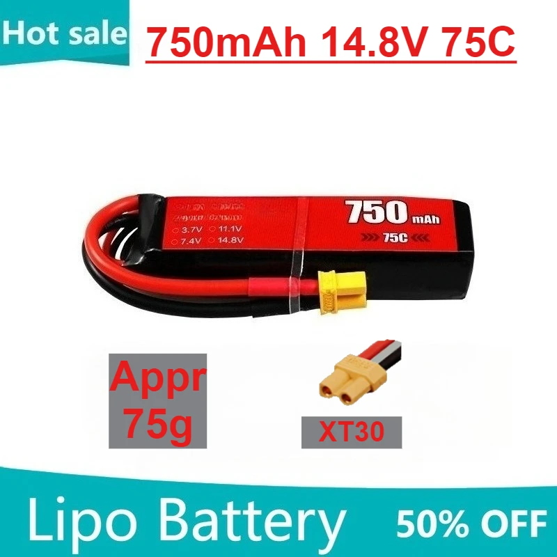 

Lipo Battery 750mAh 14.8V 4S 75C for RC Quadcopter Helicopter FPV Racing Drone Spare Parts Rechargeable Battery