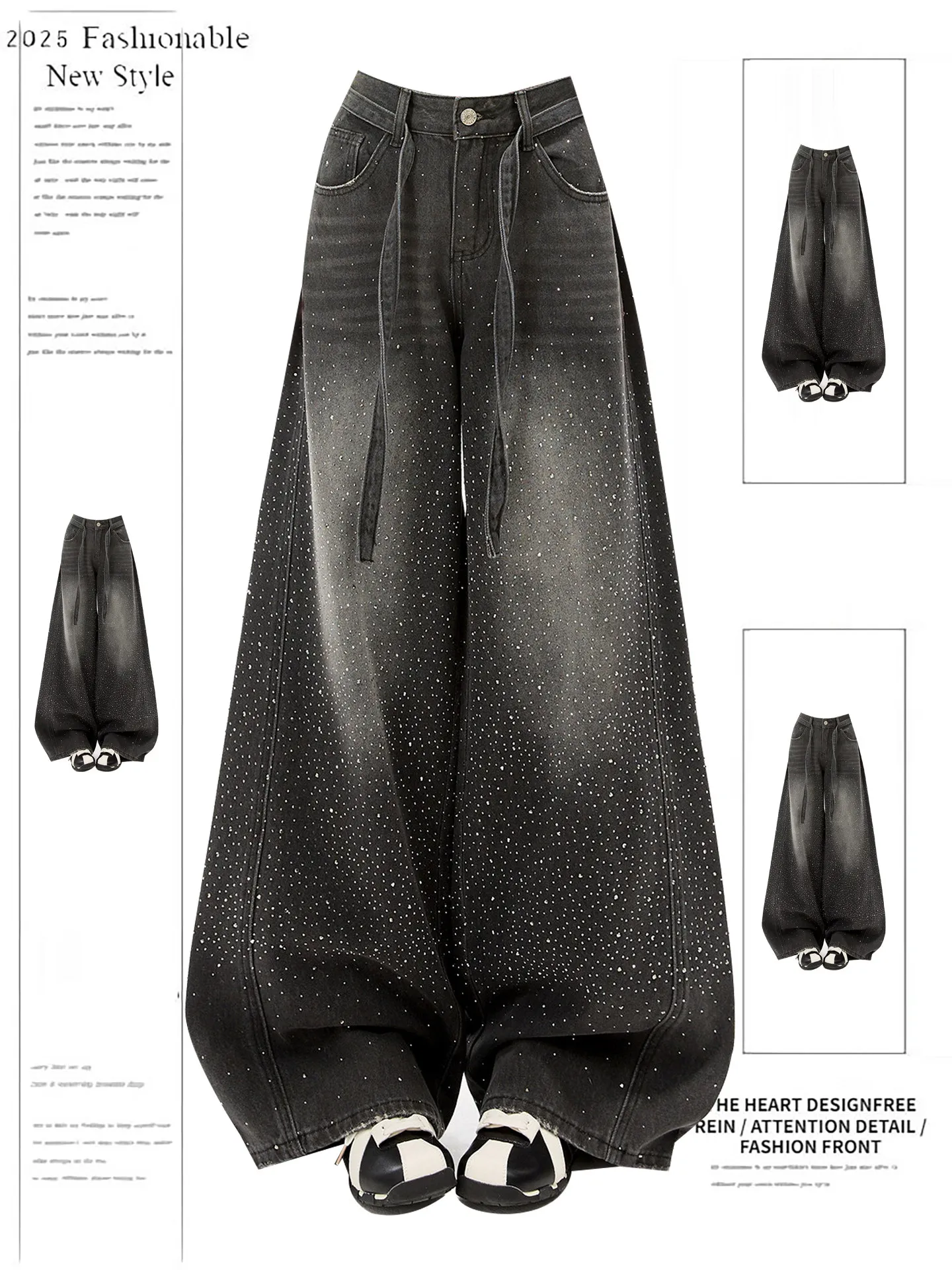 Women Black Gothic Emo Baggy Y2k Wide Jeans Vintage Grunge Jean Pants Harajuku Oversize Denim Trousers Alternative Clothes 2026