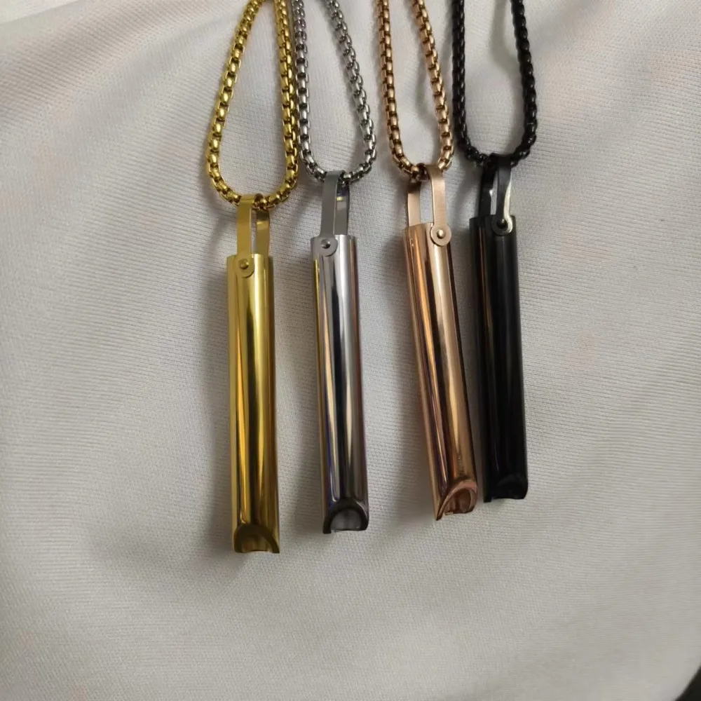 Mindful Breathing Cylinder Pendant Necklace Whisper Whistle Chain Anxiety Relief Jewelry Unisex Gift