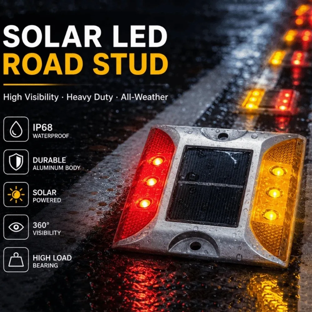 Solar Powered Solar Road Stud Light Portable Outdoor Lighting Traffic Marker Light Durable Double Side Solar Energy Spike Lights