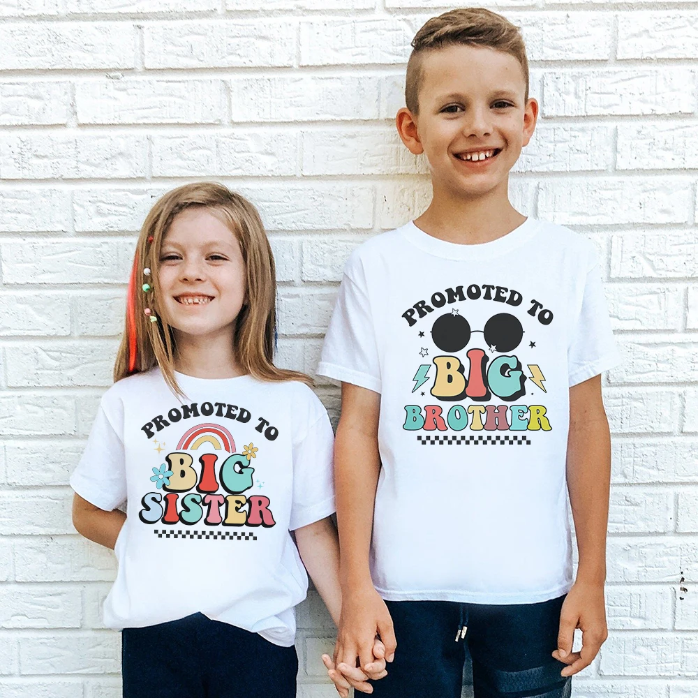 

Promoted To Big Sister/Brother 2024 Baby Announcement T Shirt Kids T-Shirt Children Tops Toddler Tshirt Summer Retro Clothes Tee