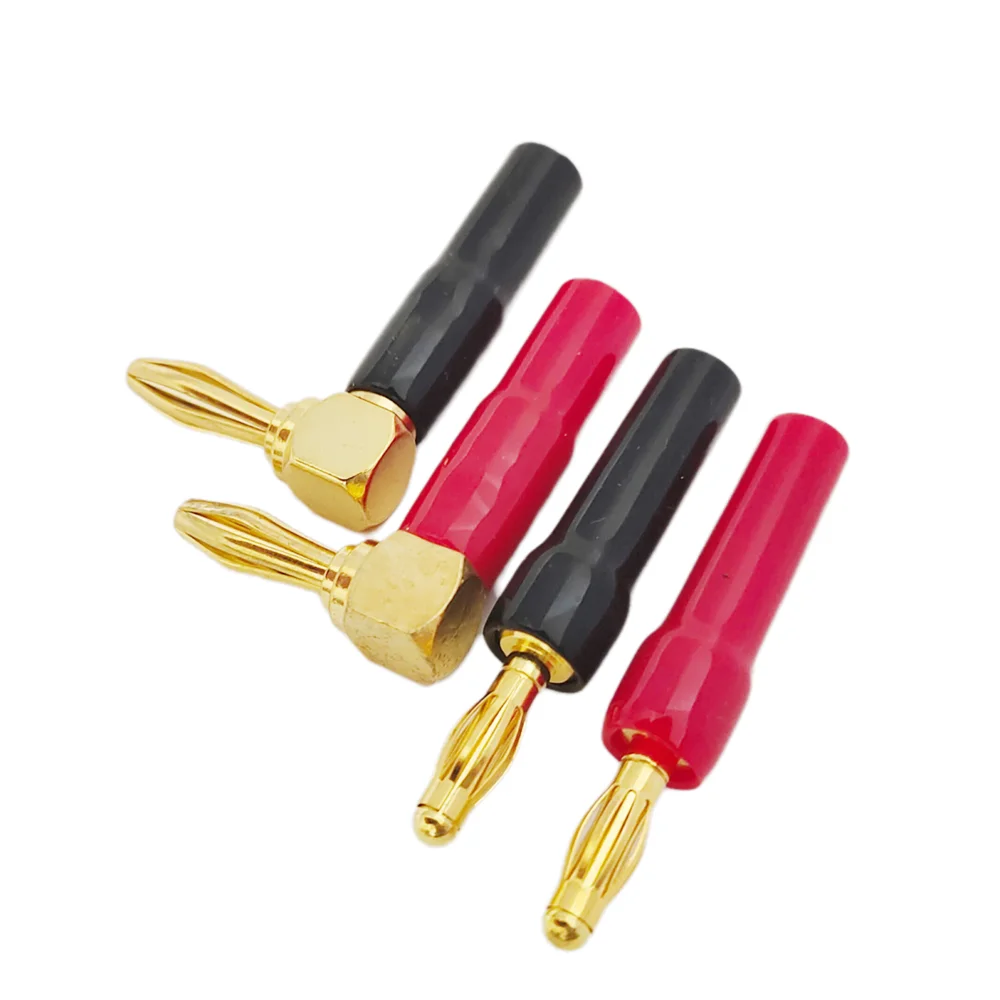 4PCS 4mm L-shaped Right Angle Banana Plug Soft Plastic Shell 90 Degree Banana Connector Red Black for Audio Video Speaker