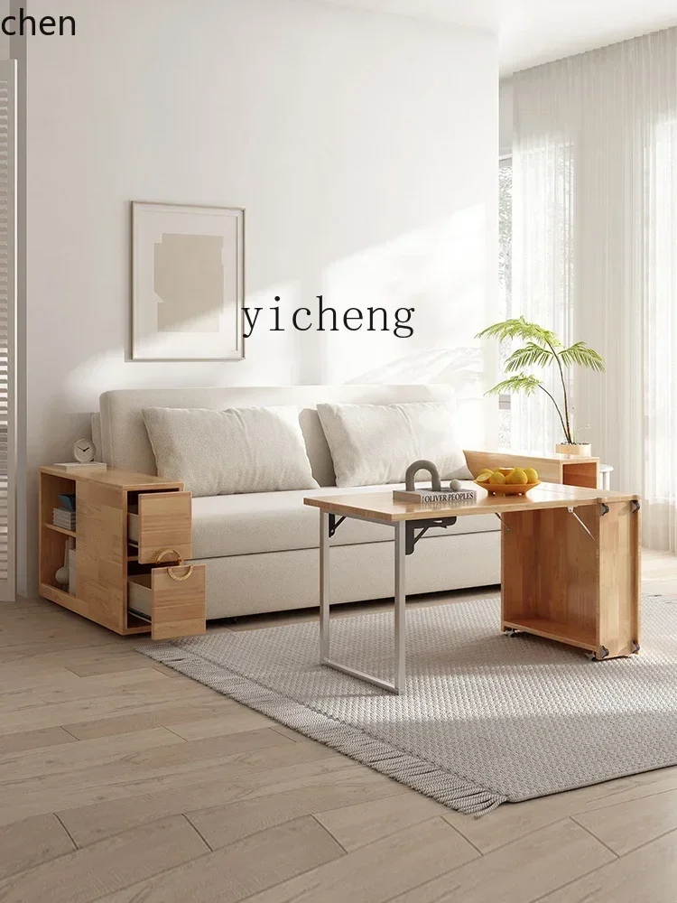ZMLmultifunctional solid wood sofa bed folding dining table integrated dual-purpose living room tatami storage push-pull bed