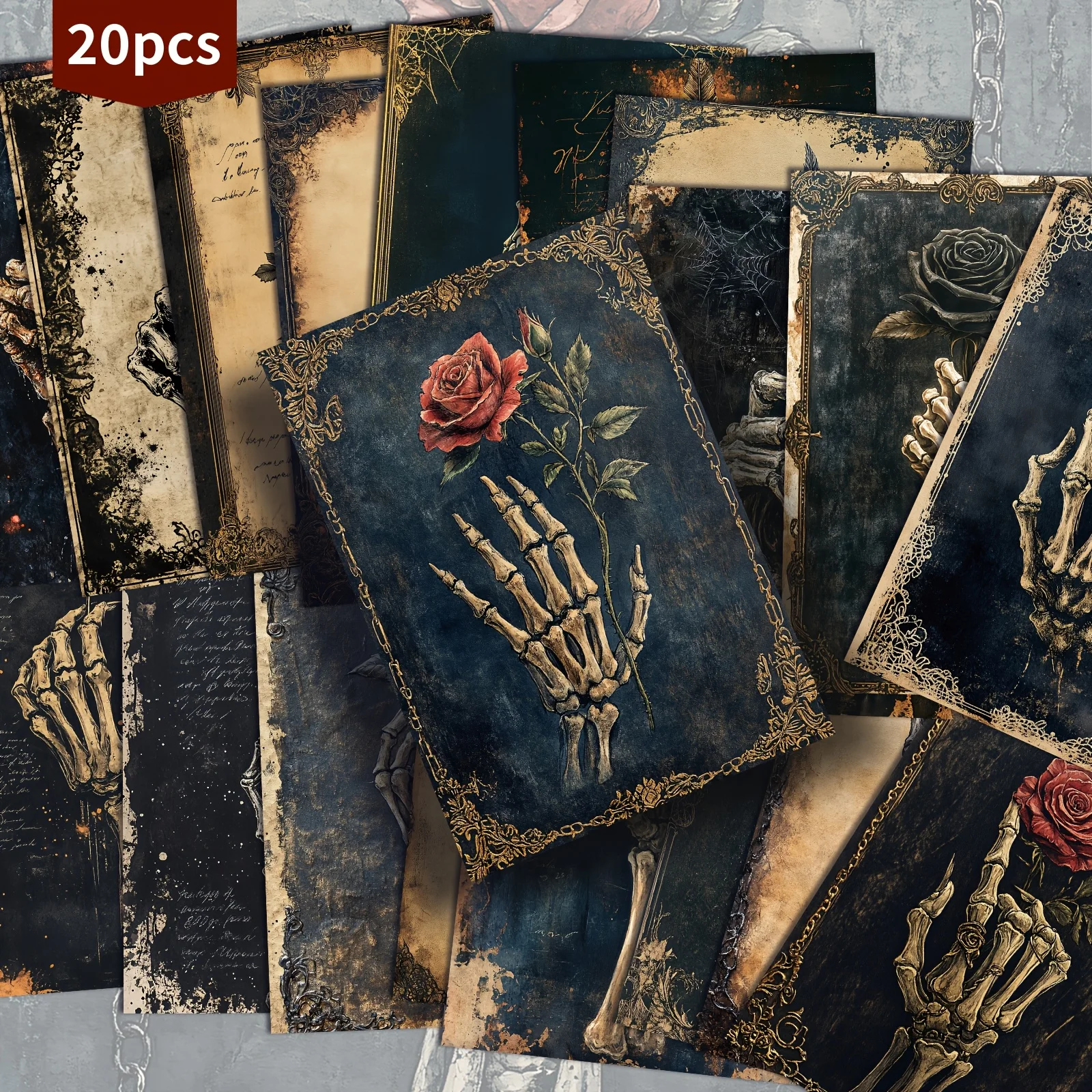20PCS Retro Style Postcard Set, Gothic Style Skeleton Hand Design, Suitable for Halloween, Collecting Decorative Cards