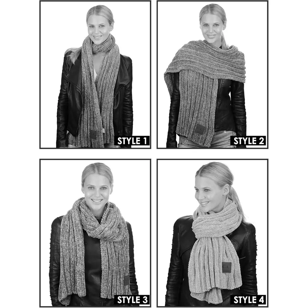 超ソフトなシェニールリブ編みの暖かいニットショール/スカーフ（女性用）