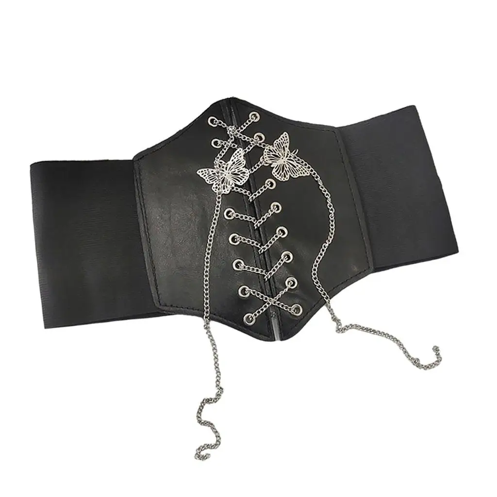 

women Corset Girdle,Adjustable PU Leather Waistband for Halloween Corset Gothic Rock Waspie Girls