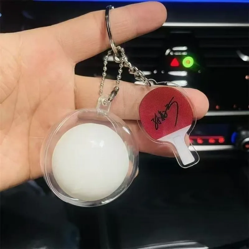 Chinese Table Tennis Racket Signature Keychain Table Tennis Souvenir Pendant Wang Chuqin Sun Yingsha Art Signature Cute Keychain