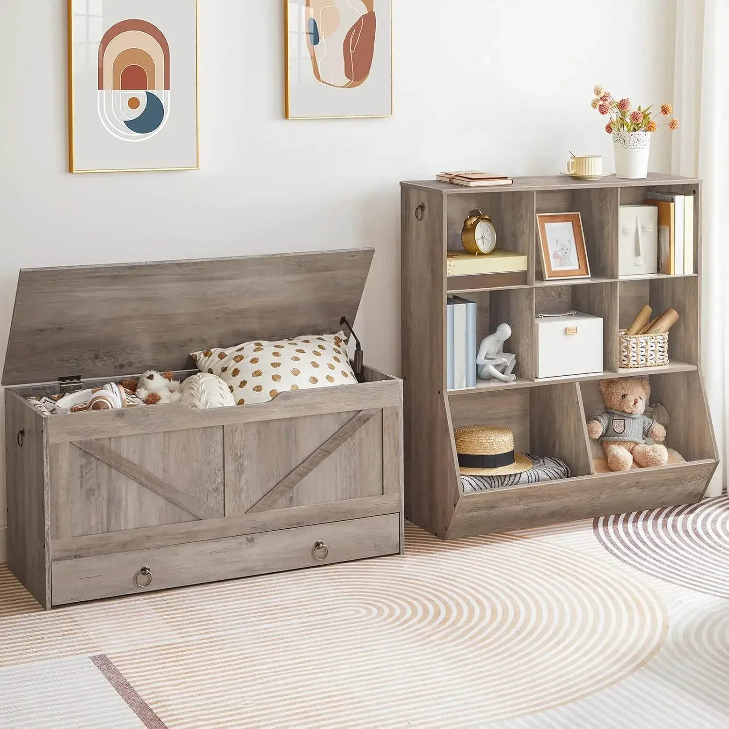 子供用本棚、おもちゃ収納キャビネット、子供用おもちゃオーガナイザー、8個のキュービクル、本棚フットボード、子供用本棚、プレイルーム用