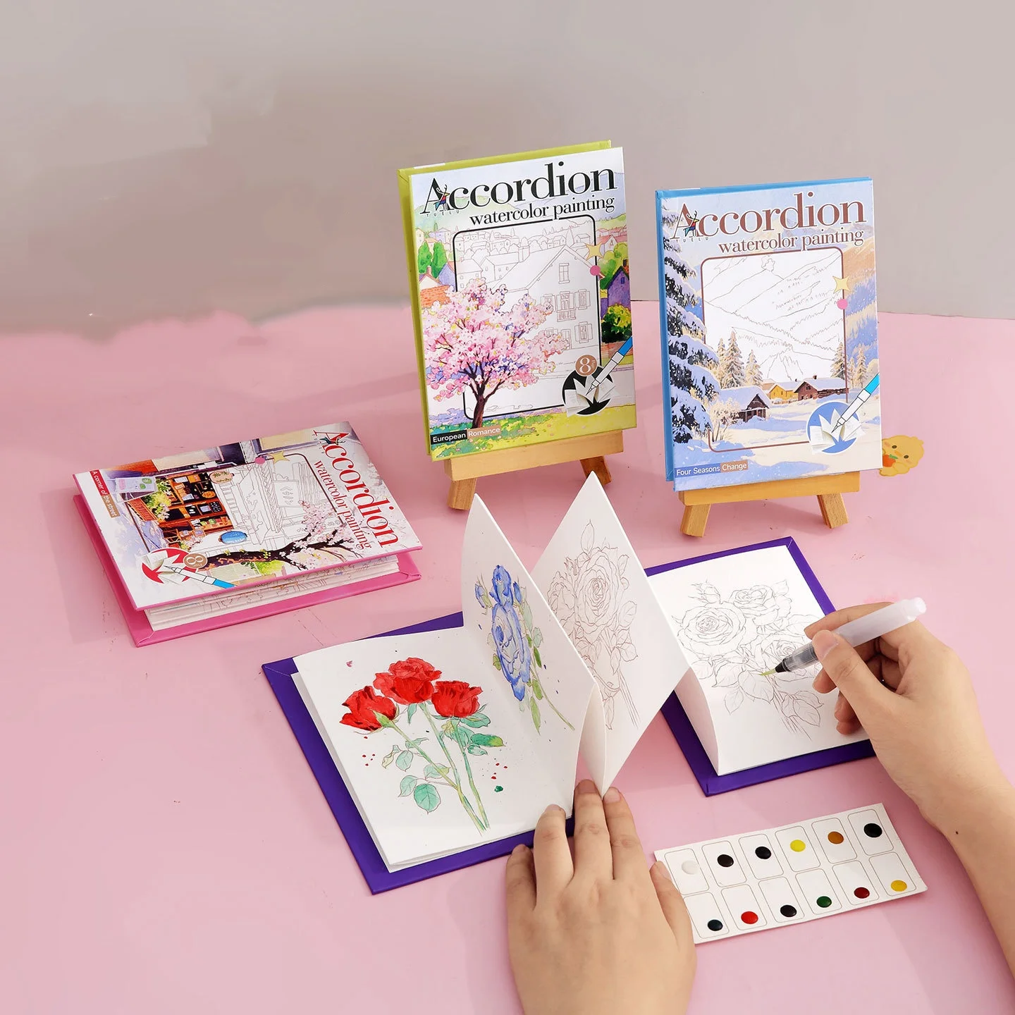 Watercolor Coloring Book with On-the-Go Palette Pop-up Paper & Built-in Paints Gift for Young Artists Doodle Enthusiasts