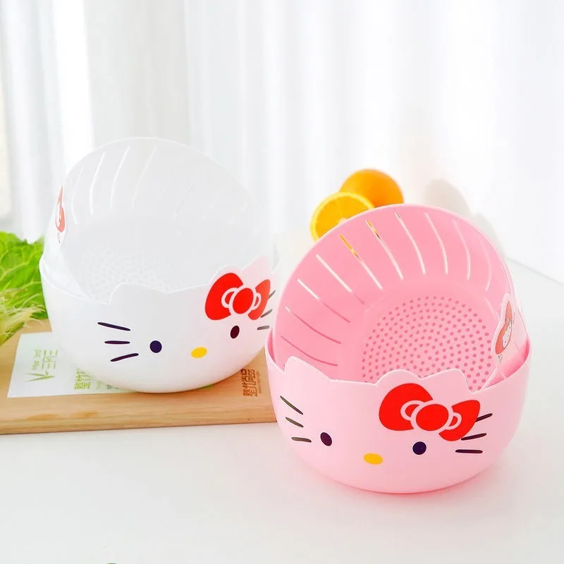 

Hello Kitty Household Rice Washing Artifact Double-layer Fruit Drain Basket Wash Vegetable Basket Fruit Plate Storage Basket