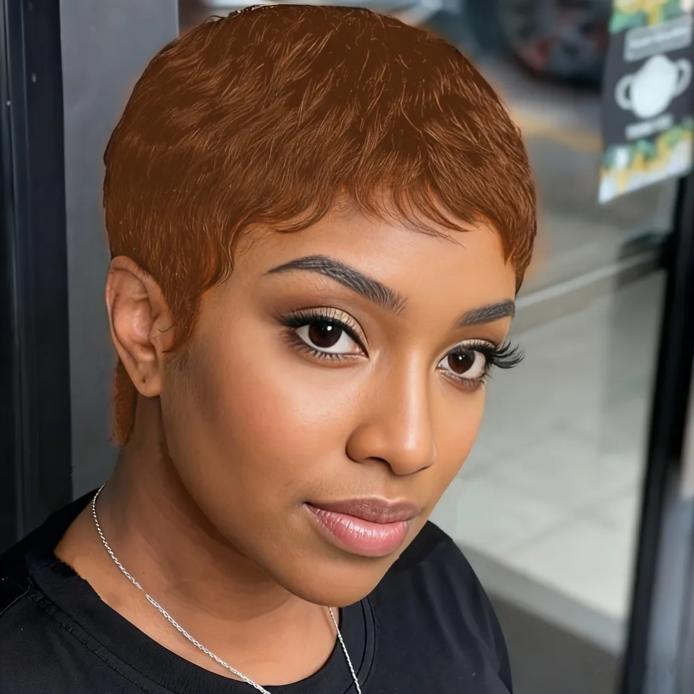 

150% плотность, черный, бордовый, коричневый цвет, парик 4 дюйма, машинное производство, многослойный парик пикси, человеческие парики для женщин, короткие парики из волос с стрижкой пикси