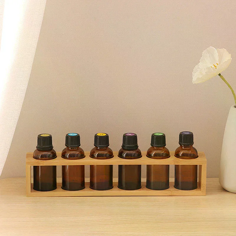 /Kuz/Wooden Essential Oils Storage Rack Fits 30ml Bottles Tabletop Display Stand For Aromatherapy Bottles Storage 5/6 Holes