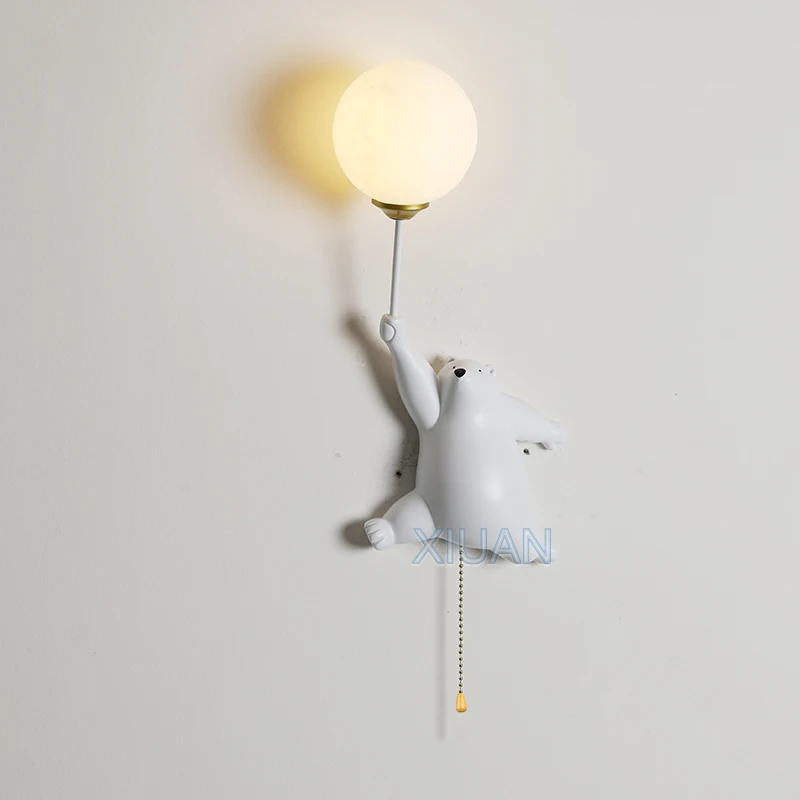 Imagem -04 - White Bear Wall Lamps With Zipper Switch Quarto das Crianças Luz de Cabeceira Romântico Quente Berçário Escola Parede Decorativa Night Light g9