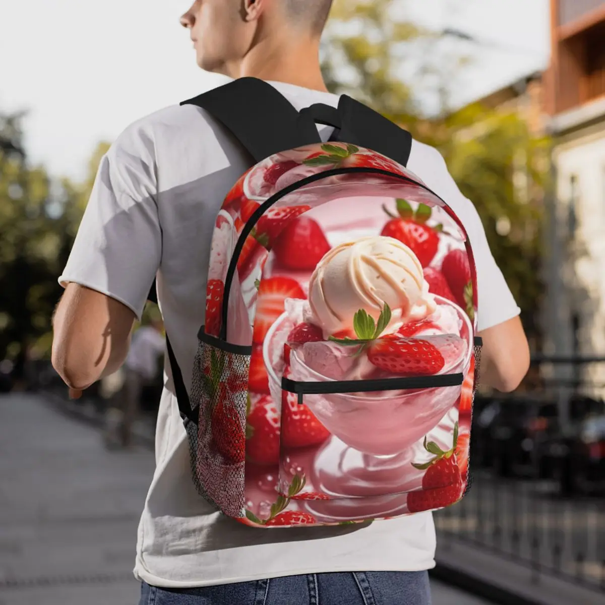 Strawberry Ice Cream Backpack Student BookBag Children School Bag Laptop Shoulder Bags for Men Women