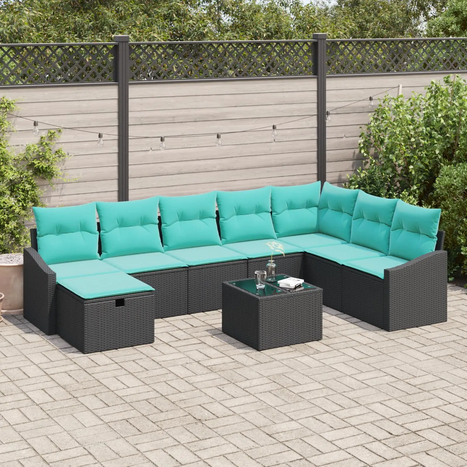 

9 Piece Black Rattan Garden Sofa Set with Soft Cushions Outdoor Furniture Stylish Seating for Patio Balcony and Backyard