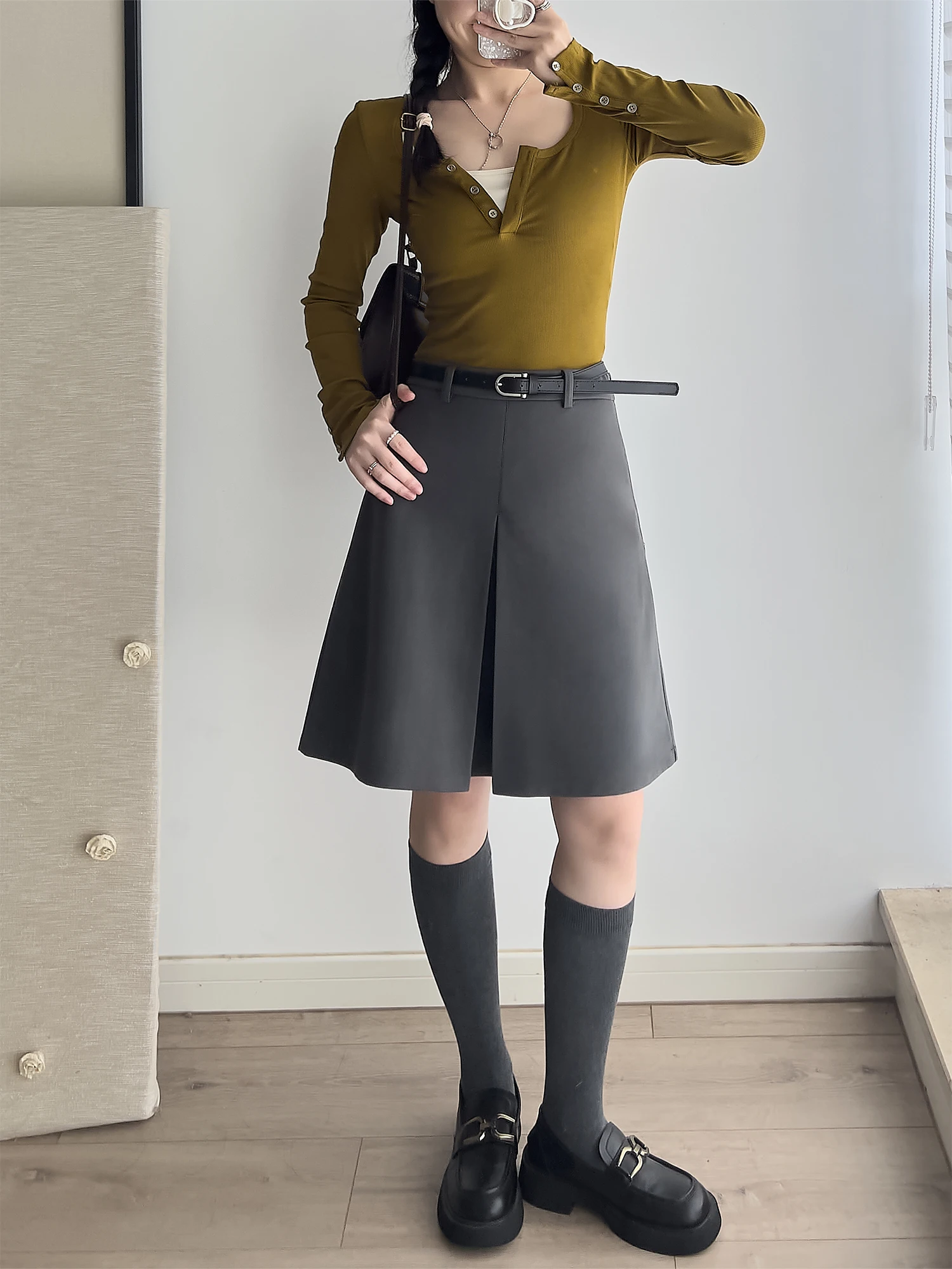 

Шерстяная юбка А-силуэта с высокой талией, повседневная женская юбка, осенне-зимняя новинка, удлиненная повседневная юбка