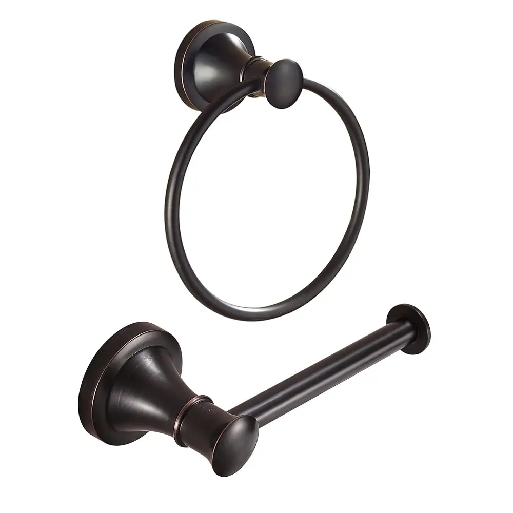 

Oil Rubbed Bronze Toilet Paper Holder, Rustic Towel Holder 2 Pieces Set Farmhouse Hand Towel Ring ORB Tissue Roll Paper Hang