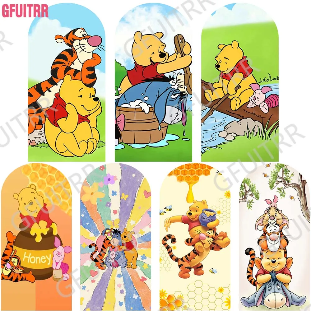 

Winnie the Pooh Arch Photo Backdrop Baby Shower Decoration Kids Birthday Party Double-side Zipper Photography Covers