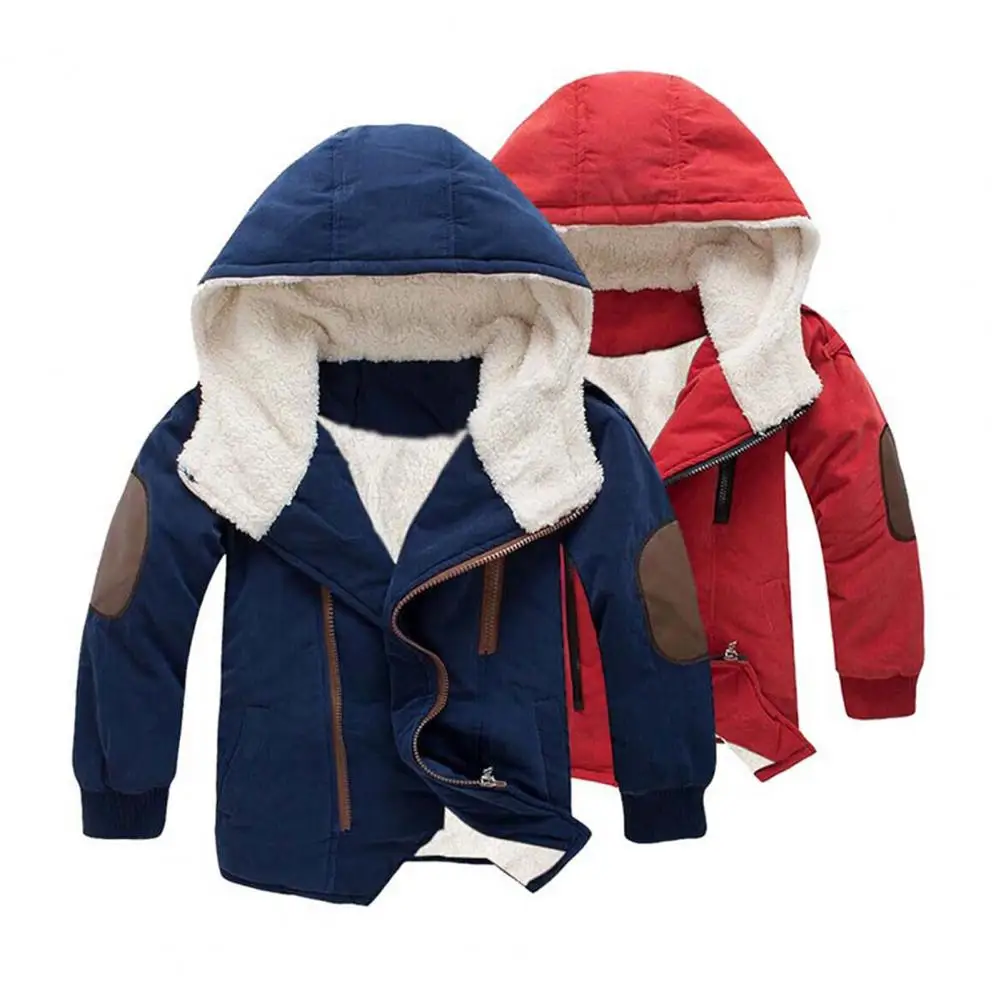 Bys Płaszcz zimowy Gruby polar z podszewką Zapinany na zamek błyskawiczny Średniej długości patchworkowy płaszcz z kapturem Długie rękawy Jednokolorowa kurtka dziecięca zapinana na zamek dla 4 osób